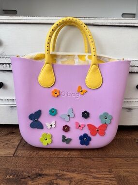 O‎ Bag Mini Lavender Tote Purse Butterfly Canvas Inner Zip Pouch